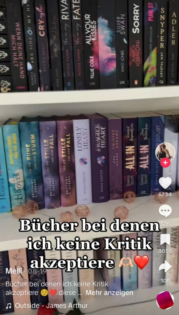 Video von Buchempfehlung einer content creatorin auf TikTok als Idee für Videos