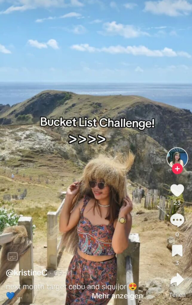 video zeigt frau die Bucket list punkt erlebt für Tiktok video