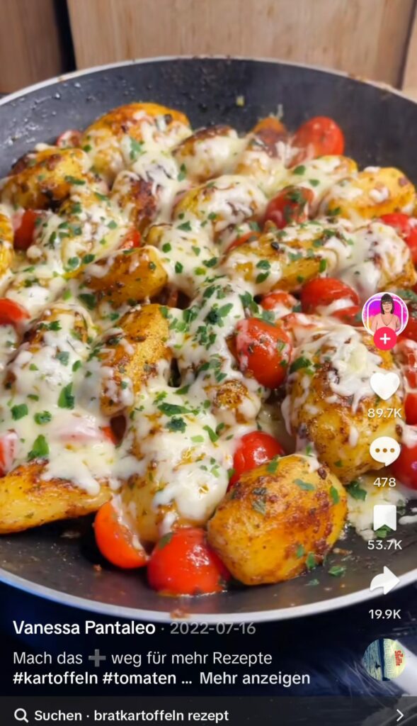 Rezept auf tiktok als Idee für video zeigt zubereitung von gnocci