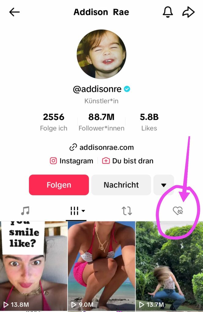 Wo man gelikte videos in der TikTok App sehen kann